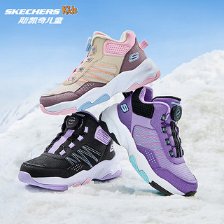 Skechers斯凯奇儿童绒绒靴（跃界系列）男女童旋钮运动棉靴轻舒适303499L 女童/黑色/薰衣草色/BKLV 39码