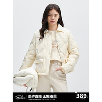 太平鸟女装压胶轻薄羽绒服多巴胺无胆衬衫羽绒休闲外套短款 米白色 XS