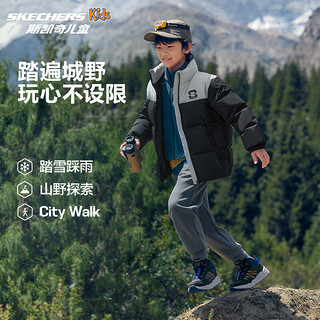 Skechers斯凯奇儿童绒绒靴（跃界系列）男女童旋钮运动棉靴轻舒适303499L 男童/炭黑色/蓝色/BCBL 33码