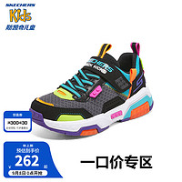 Skechers斯凯奇童鞋春秋防滑耐磨男童时尚低帮魔术贴休闲板鞋402219L 黑色/多彩色/BKMT 30码