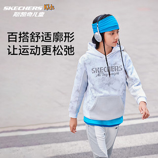 Skechers斯凯奇童装女童针织连帽套头卫衣儿童秋冬时尚上衣P424K054 灰白渲染渐变/04N4 160cm