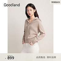 音儿（YINER）【裸感羊绒】Goodland美地2024秋季松弛感上衣大翻领毛针织衫 浅卡其 42