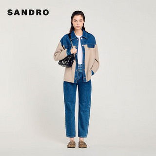 SANDRO2024秋季女装法式休闲撞色拼接翻领外套上衣SFPCA01046 米黄色 0