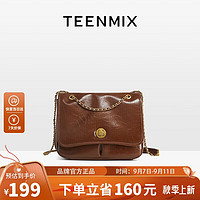 TEENMIX 天美意 女士牛皮腋下包 复古链条包