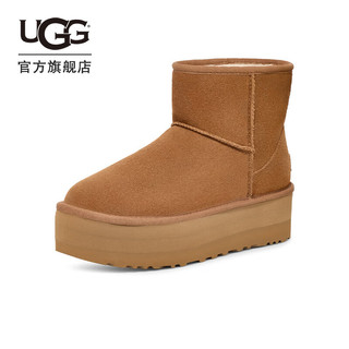 UGG 女士休闲舒适经典纯色厚底保暖迷你时尚短靴雪地靴 1134991 栗色 38