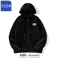 JEANSWEST Z+春秋款连帽卫衣男韩版潮流宽松连帽开衫卫衣外套男装潮牌上衣外套 彩条字母#黑 M