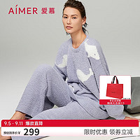 Aimer 爱慕 女长袖长裤分身套装睡衣家居服绵绵冬季IIIAM469211蓝色印花165