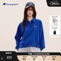 Champion冠军插肩袖卫衣女2024秋季新款Polo领休闲半拉链女式上衣