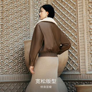 VEROMODA棉服外套女2024秋冬新款PU仿皮毛领可拆卸腰部压褶运动风