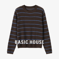 百家好（Basic House）撞色休闲百搭早秋新款条纹设计感长袖针织衫女B0624E5C992