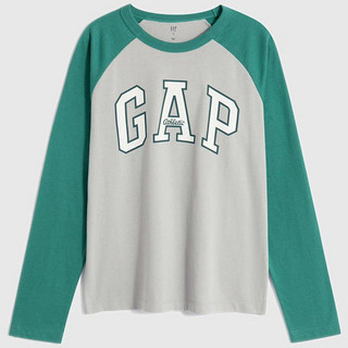 Gap 女童秋季LOGO纯棉撞色插肩袖运动长袖T恤儿童装休闲上衣789227