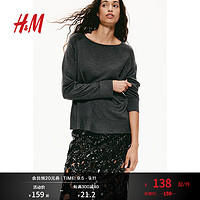 H&M 女装2024秋季新款毛针织衫圆领长袖宽松版细密针织套衫1215703 混深灰色 155/76