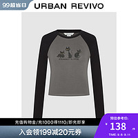 URBAN REVIVO UR2024秋季新款女装潮流趣味猫咪图案插肩修身T恤UYV440093 深灰 M