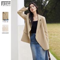 2024春装温柔通勤百搭设计感斜门襟侧开叉女式西装外套