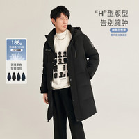 雪中飞 秋冬时尚休闲舒适廓形男士“H”版型印花立领连帽羽绒服男 黑色|8056 180/96A