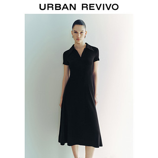 URBAN REVIVO UR 2024夏季女装小黑裙 垂感修身中长款A字连衣裙UWG740061#