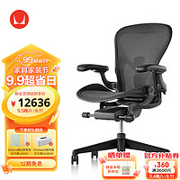 赫曼米勒（HERMAN MILLER）Aeron二代座椅 aeron2石墨色标准款尼龙底座人体工学椅 办公椅 90-120度(含) 升降扶手 中号