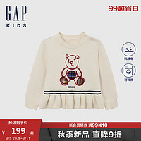 Gap女幼童2024秋季纯棉小熊荷叶边下摆毛衣儿童装上衣642752 象牙白 100cm(2-3岁) 亚洲尺码