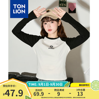 唐狮（TonLion）唐狮黑色插肩袖长袖T恤女2024夏季打底衫内搭美式穿搭dx 杏 L