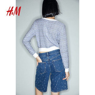 H&M2024秋季女装夹亮丝疏松针织开衫1253377 灰蓝色/拼色 170/104