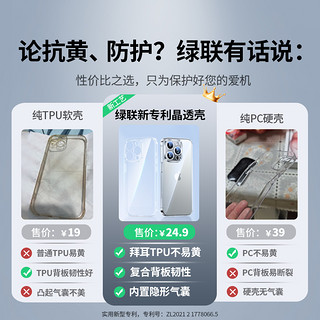 绿联适用iPhone16ProMax手机壳苹果1514透明手机套防摔镜头全包15Plus简约女男硅胶软壳保护套13硬壳散热