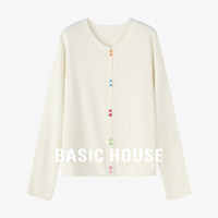 Basic House/百家好绵羊毛纯色针织开衫慵懒松弛感长袖上衣秋季女