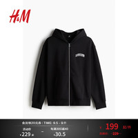 H&M男装女装2024秋新款卫衣时尚印花休闲运动风拉链连帽衫1199888 /LA Privileges