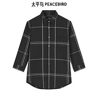 PEACEBIRD 太平鸟 男装黑色七分袖格纹衬衫 B1CBC2106