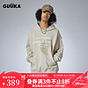 古由卡（GUUKA）潮牌创意粉浆印花连帽卫衣男秋时尚纯棉舒适透气保暖上衣宽松 浅杏 S