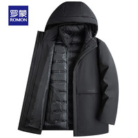 罗蒙（ROMON）【一衣五穿】中长款连帽羽绒服男2024冬季新款可脱卸内胆鹅绒服
