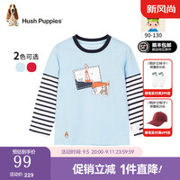 暇步士（Hush Puppies）童装儿童男女童春秋季柔软透气舒适休闲百搭款长袖衬衫 马卡龙蓝D款 100cm