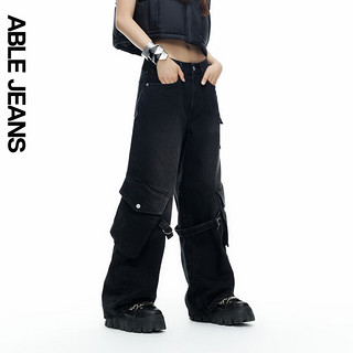 ABLE JEANS【机能阔腿裤】24冬季女士工装机能牛仔裤901574 水洗黑【9月27日前】 28/30