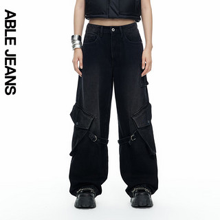 ABLE JEANS【机能阔腿裤】24冬季女士工装机能牛仔裤901574 水洗黑【9月27日前】 28/30