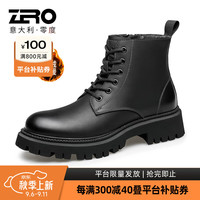 零度Zero男靴2024秋冬加绒保暖棉靴厚底增高防滑耐磨中筒马丁靴子 黑色 39
