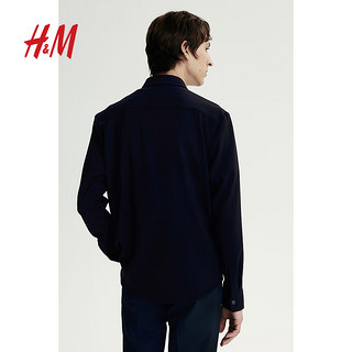 H&M2024秋季男装时尚休闲百搭标准版型斜纹布衬衫1231406 海军蓝 180/116 XL