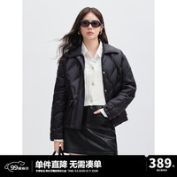 太平鸟女装压胶轻薄羽绒服多巴胺无胆衬衫羽绒休闲外套短款 黑色 XS