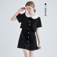VEGA CHANG法式黑色连衣裙女夏高级感小个子收腰显瘦赫本风裙子