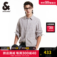 杰克·琼斯（JACK&JONES）男装衣服秋季款男士长袖衬衫翻领略宽松纯棉格纹印花复古上衣男款