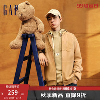 Gap 男女装碳素软磨毛小熊logo连帽卫衣上衣639420 卡其色