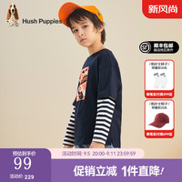 暇步士（Hush Puppies）童装儿童男女童春秋季柔软透气舒适休闲百搭款长袖衬衫 藏蓝A款 110cm