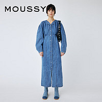 moussy 秋季女装泡泡袖下摆开叉长款牛仔连衣裙010GSK11-0090 110蓝色 00001/S