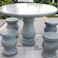 万亭 石桌石凳庭院花园户外天然大理石圆桌家用花岗岩石桌长方形石桌 花岗岩芝麻灰直径90 一桌四凳