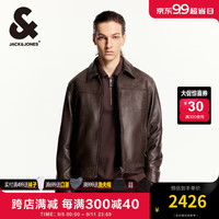 杰克·琼斯(JACK&JONES)秋季款男士翻领羊皮夹克百搭质感拉链插袋外套上衣男款224410004 E11 常规