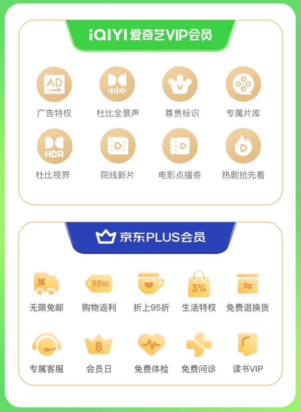 iQIYI 爱奇艺 黄金vip会员年卡+京东PLUS年卡