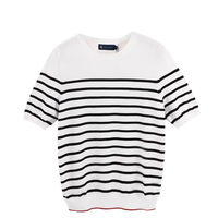 保罗彼得 PAULO PEDRO 女子条纹毛衫短袖圆领小香风圆领针织衫 JACB94070 白色 M 90-105斤