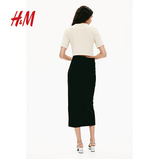 H&M2024秋季女装短袖圈绒开衫1258577 浅米色 155/80