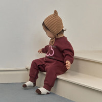 papa爬爬冬季亲子装男女童一家三口粒粒绒保暖休闲卫衣 紫红-爬服 100cm