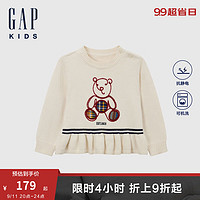 Gap女幼童2024秋季纯棉小熊荷叶边下摆毛衣儿童装上衣642752 象牙白 90cm(1-2岁) 亚洲尺码