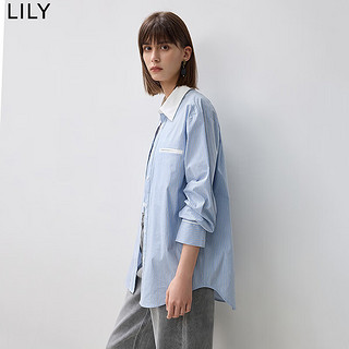 LILY2024秋时髦条纹松弛感撞色拼接通勤百搭衬衫 404浅蓝 XL