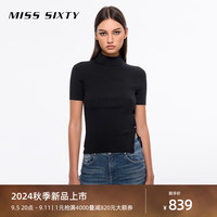 MISS SIXTY2024秋季桑蚕丝针织衫女气质半高领侧开衩修身短款 黑色 XS